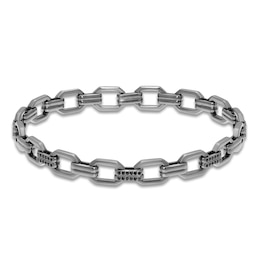 Men's Natural Black Spinel Geometric Link Bracelet Sterling Silver 8.5&quot;