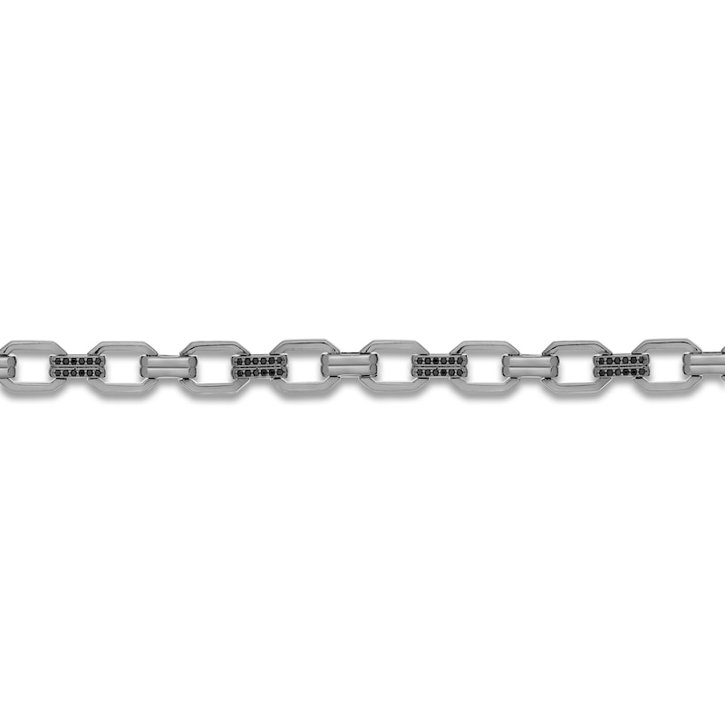 Main Image 2 of Men's Natural Black Spinel Geometric Link Bracelet Sterling Silver 8.5&quot;