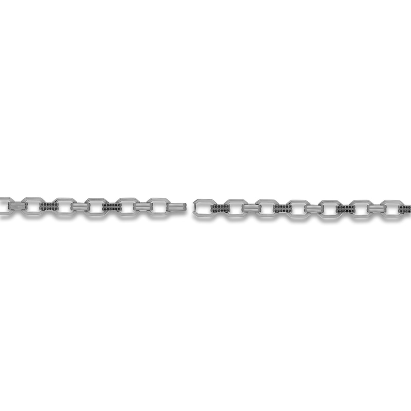 Main Image 3 of Men's Natural Black Spinel Geometric Link Bracelet Sterling Silver 8.5&quot;