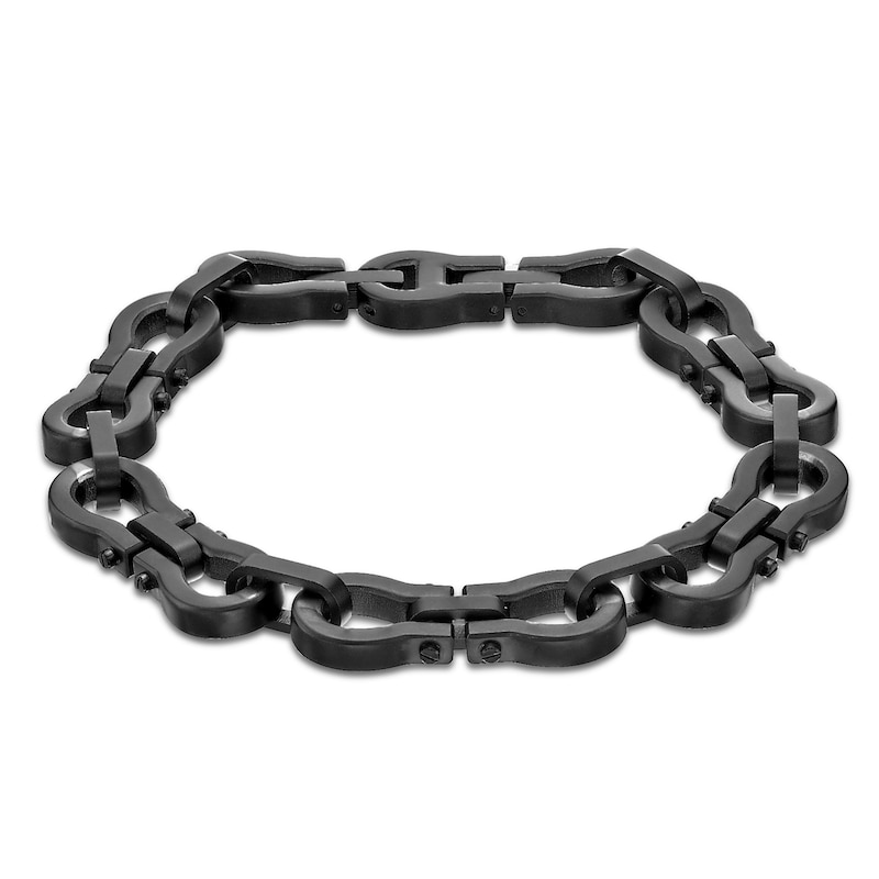 Men's Stirrup Link Chain Bracelet Black Ion-Plated Stainless Steel 8.5"