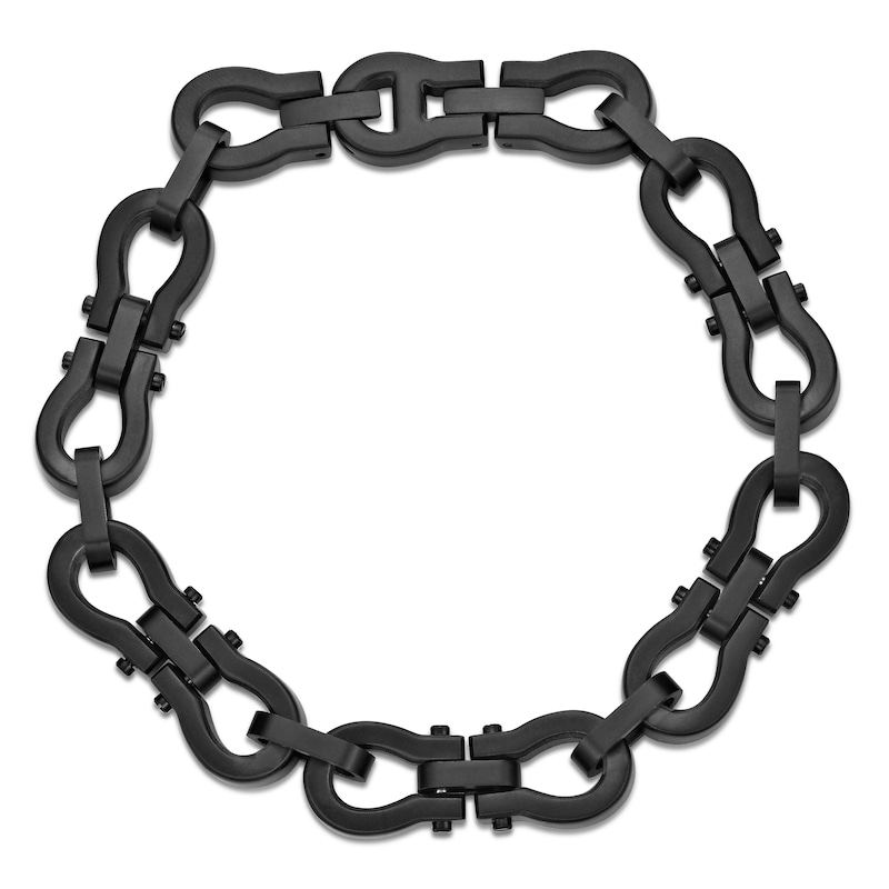 Main Image 2 of Men's Stirrup Link Chain Bracelet Black Ion-Plated Stainless Steel 8.5&quot;