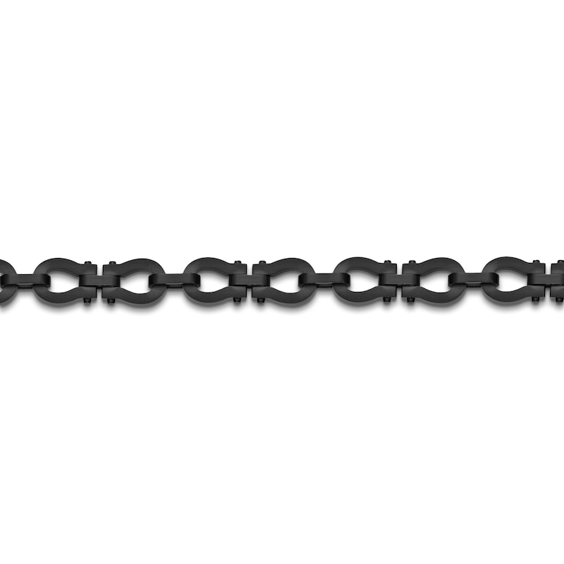 Main Image 3 of Men's Stirrup Link Chain Bracelet Black Ion-Plated Stainless Steel 8.5&quot;