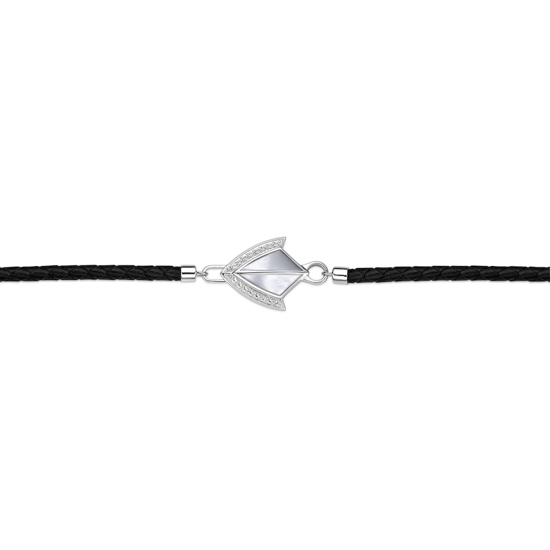 Main Image 3 of Men's Natural Mother-of-Pearl & White Lab-Created Sapphire Arrow Leather Bracelet Sterling Silver 8.5&quot;