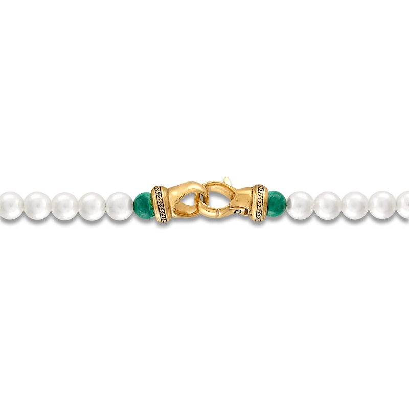 Main Image 3 of 1933 by Esquire Men's Cultured Pearl & Natural Malachite Bead Necklace 18K Yellow Gold-Plated Sterling Silver 22&quot;