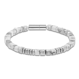 Men's Natural Howlite Bead Bracelet Stainless Steel 8.5&quot;