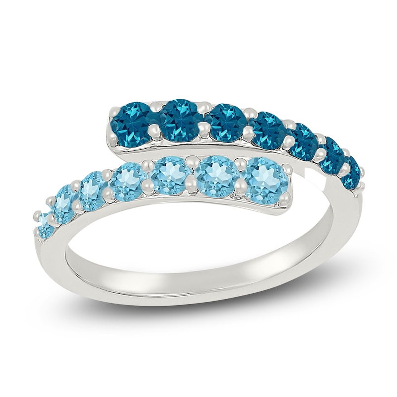 Natural Swiss Blue Topaz & London Blue Topaz Bypass Ring Sterling Silver