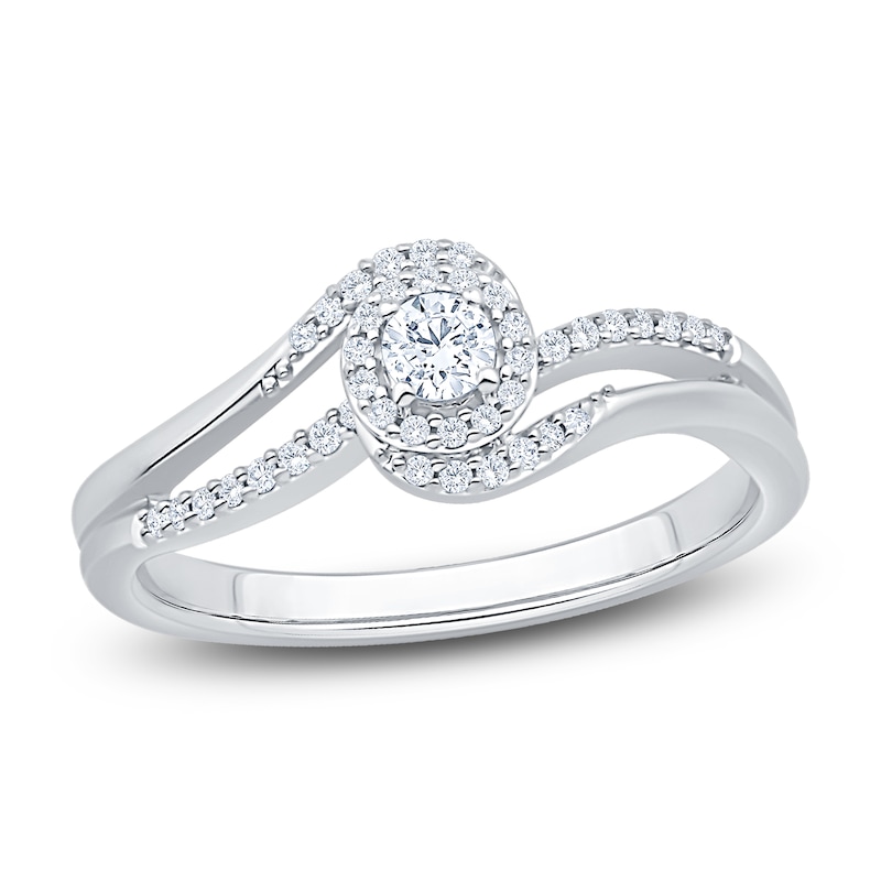 Main Image 1 of Diamond Bypass Halo Promise Ring 1/4 ct tw 10K White Gold