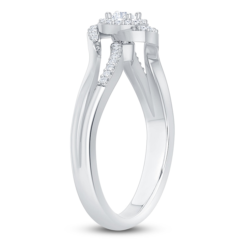 Main Image 2 of Diamond Bypass Halo Promise Ring 1/4 ct tw 10K White Gold