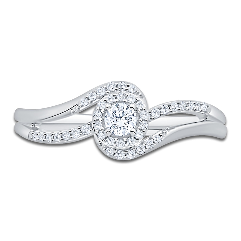 Main Image 3 of Diamond Bypass Halo Promise Ring 1/4 ct tw 10K White Gold