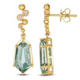 Le Vian Silhouette Elongated Shield-Cut Natural Green Quartz Dangle Earrings 1/8 ct tw Diamonds 14K Honey Gold