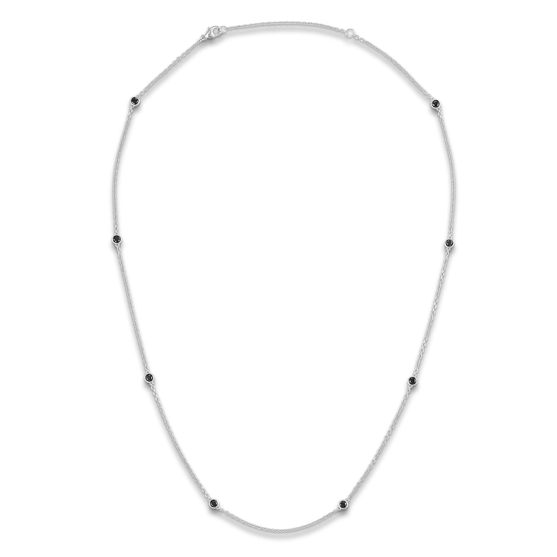 Black Diamond Bezel-Set Station Necklace 1 ct tw Sterling Silver 22"