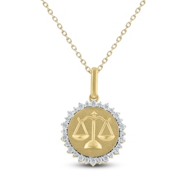 Diamond Zodiac Libra Medallion Necklace 1/3 ct tw 10K Yellow Gold 18&quot;