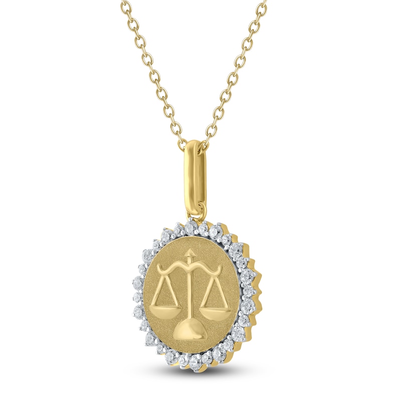 Main Image 2 of Diamond Zodiac Libra Medallion Necklace 1/3 ct tw 10K Yellow Gold 18&quot;