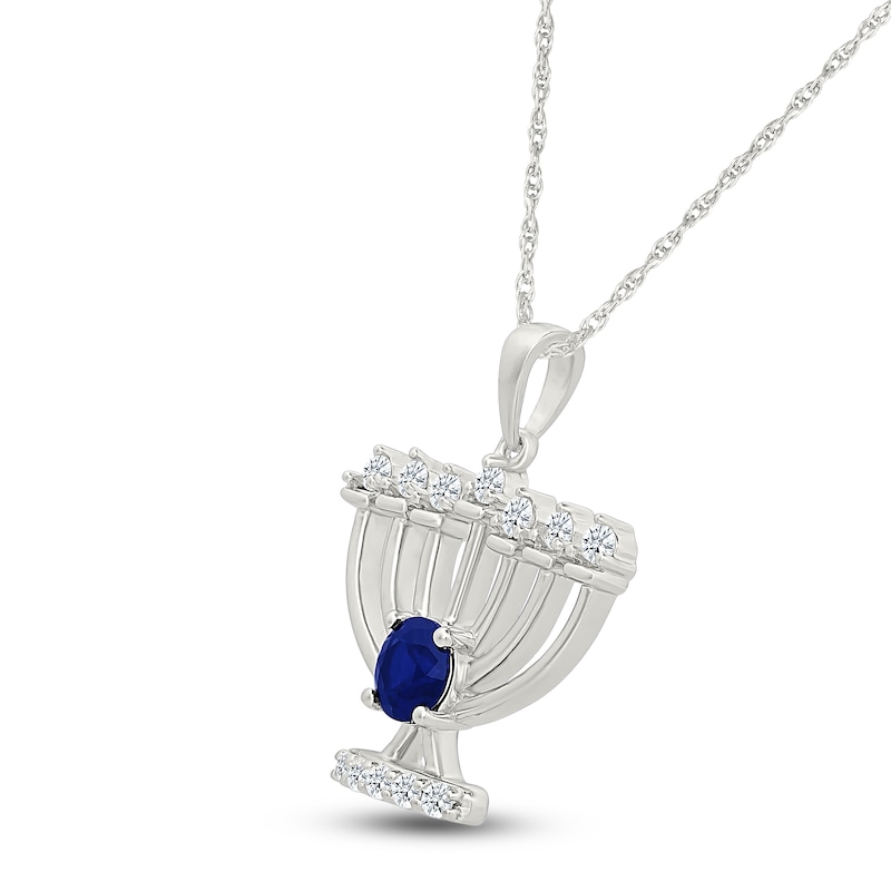 Main Image 2 of Blue & White Lab-Created Sapphire Menorah Necklace Sterling Silver 18&quot;