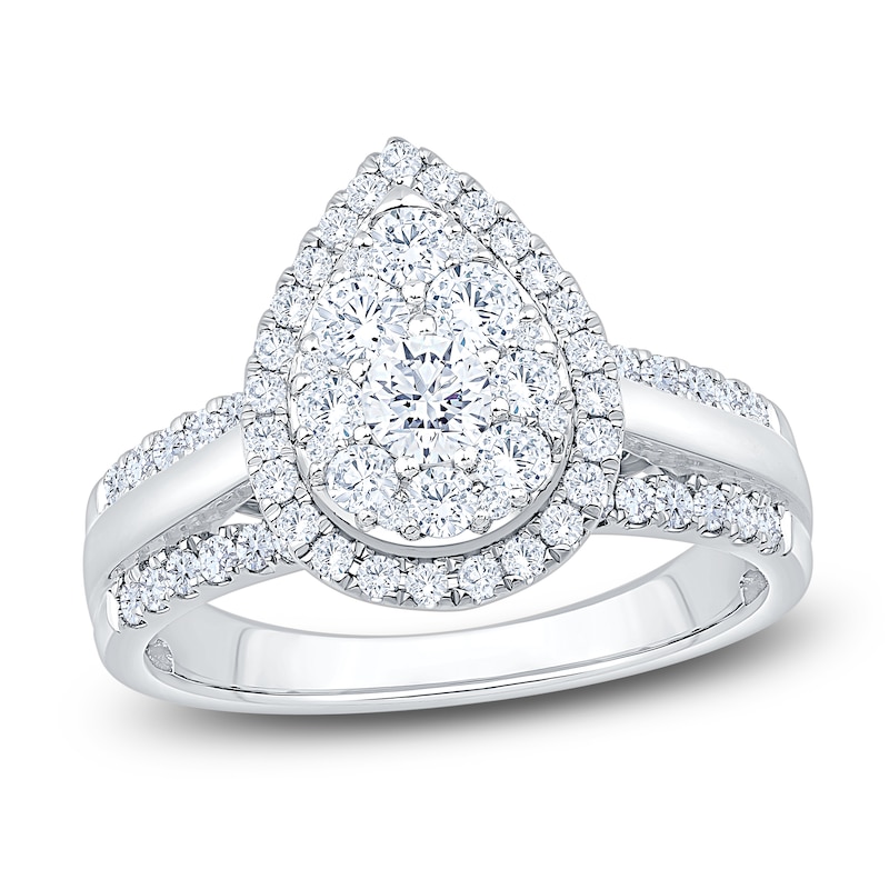 Brilliant Moments Multi-Diamond Pear Halo Engagement Ring 1 ct tw 14K White Gold