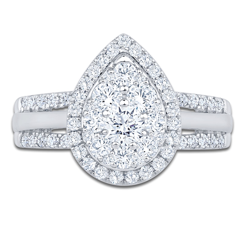 Brilliant Moments Multi-Diamond Pear Halo Engagement Ring 1 ct tw 14K White Gold