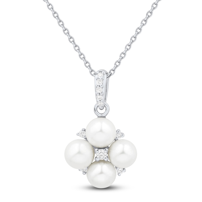 Main Image 1 of Cultured Pearl & White Lab-Created Sapphire Quad Necklace Sterling Silver 18&quot;