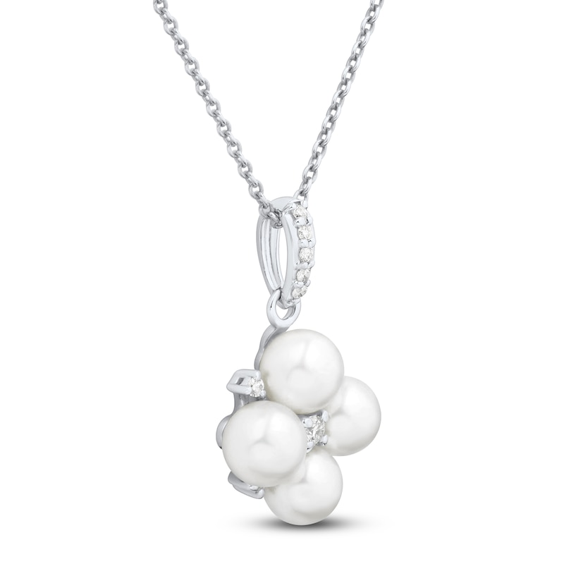 Main Image 2 of Cultured Pearl & White Lab-Created Sapphire Quad Necklace Sterling Silver 18&quot;