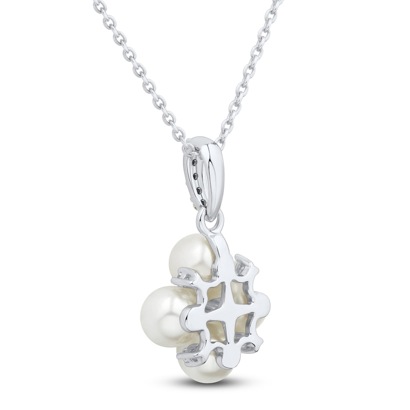 Main Image 3 of Cultured Pearl & White Lab-Created Sapphire Quad Necklace Sterling Silver 18&quot;