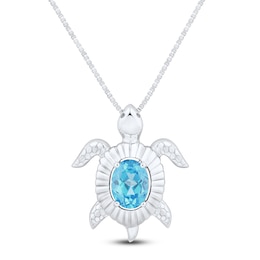 Oval-Cut Natural Swiss Blue Topaz Turtle Necklace Sterling Silver 18&quot;