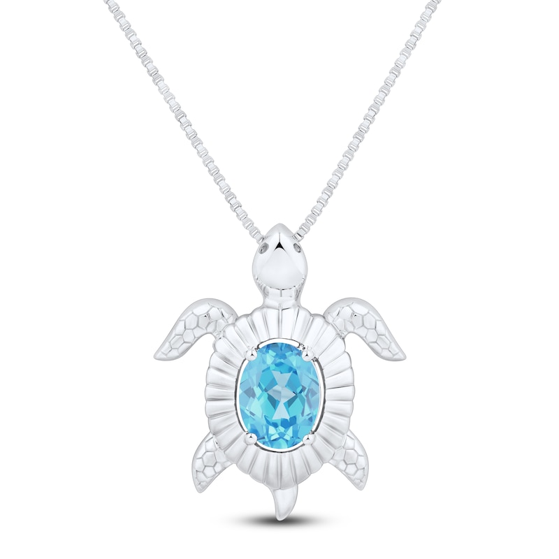 Main Image 1 of Oval-Cut Natural Swiss Blue Topaz Turtle Necklace Sterling Silver 18&quot;