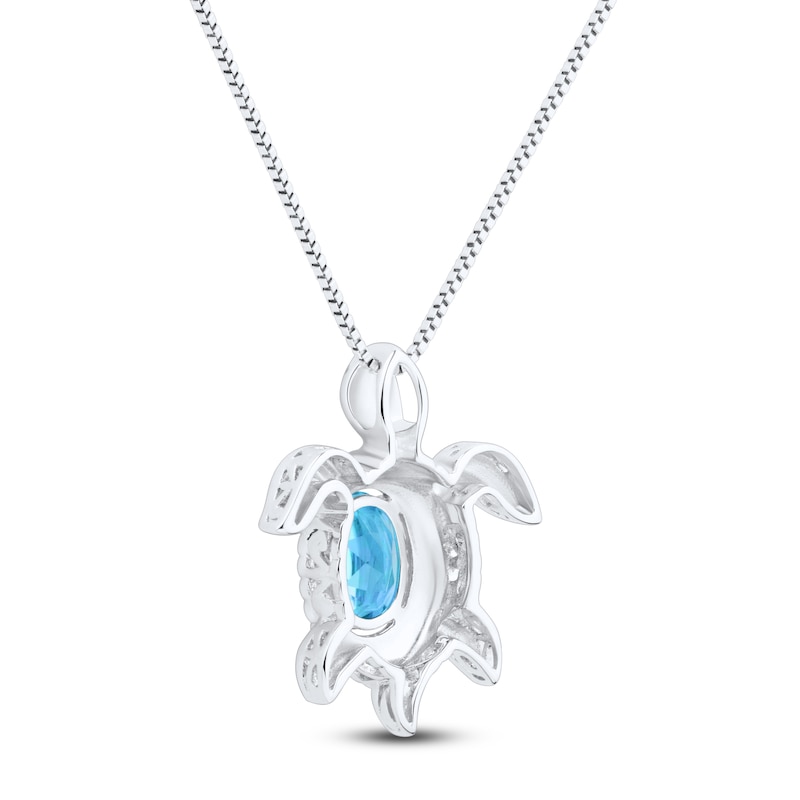 Main Image 3 of Oval-Cut Natural Swiss Blue Topaz Turtle Necklace Sterling Silver 18&quot;