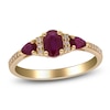 Thumbnail Image 1 of Oval-Cut & Pear-Shaped Natural Ruby & Diamond Three-Stone Ring 1/15 ct tw 14K Yellow Gold