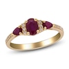 Thumbnail Image 2 of Oval-Cut & Pear-Shaped Natural Ruby & Diamond Three-Stone Ring 1/15 ct tw 14K Yellow Gold