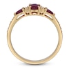 Thumbnail Image 3 of Oval-Cut & Pear-Shaped Natural Ruby & Diamond Three-Stone Ring 1/15 ct tw 14K Yellow Gold