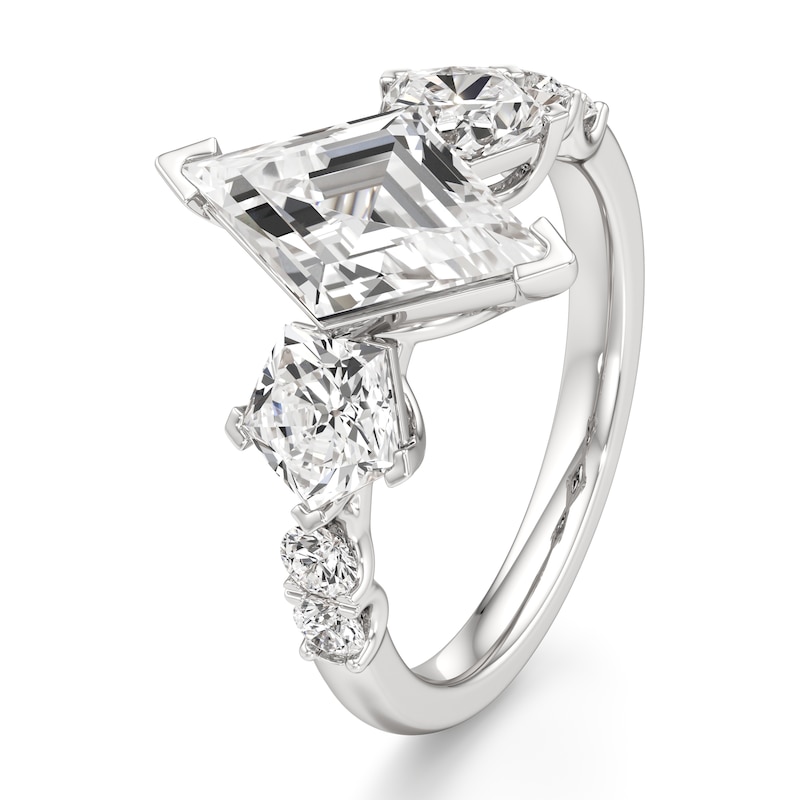 Main Image 4 of J'Lure Lozenge Step-Cut Lab-Created Diamond Engagement Ring 3-3/8 ct tw 18K White Gold