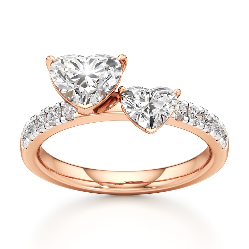 Main Image 1 of J'Lure Heart Brilliant-Cut Two-Stone Lab-Created Diamond Engagement Ring 1-3/4 ct tw 18K Rose Gold