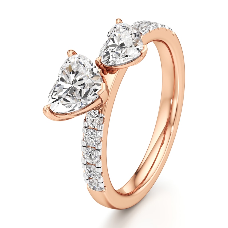 Main Image 4 of J'Lure Heart Brilliant-Cut Two-Stone Lab-Created Diamond Engagement Ring 1-3/4 ct tw 18K Rose Gold