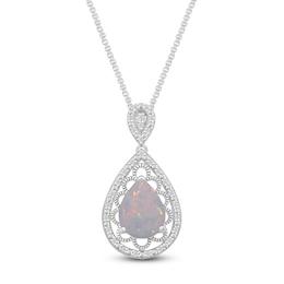 Pear-Shaped Lab-Created Opal & Diamond Necklace 1/10 ct tw Sterling Silver 18&quot;