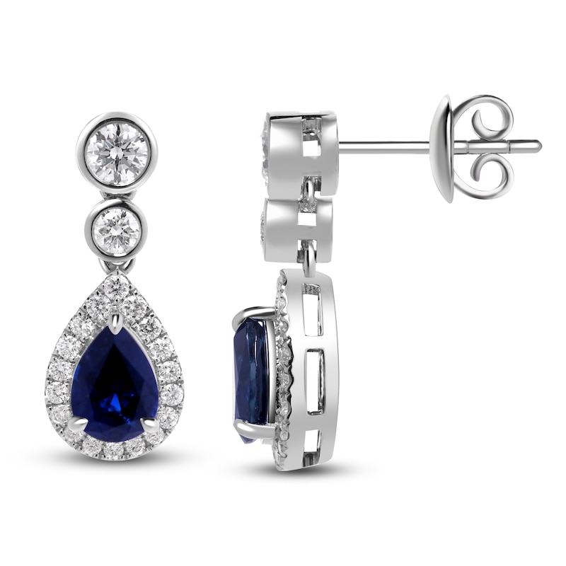 Main Image 1 of Pear-Shaped Natural Blue Sapphire & Diamond Dangle Earrings 7/8 ct tw 14K White Gold