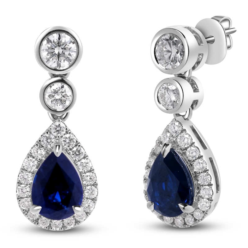 Main Image 2 of Pear-Shaped Natural Blue Sapphire & Diamond Dangle Earrings 7/8 ct tw 14K White Gold