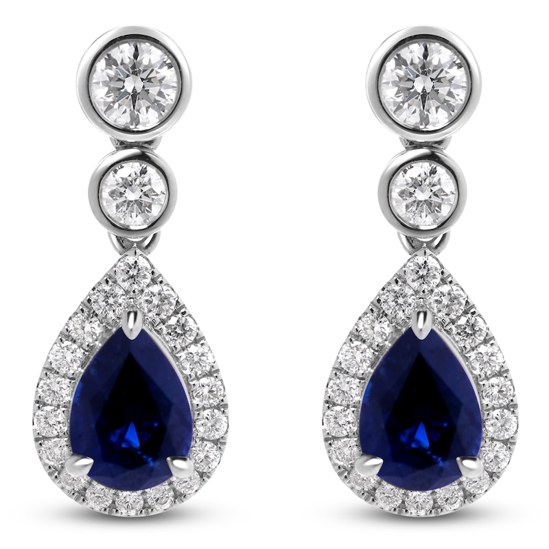 Main Image 3 of Pear-Shaped Natural Blue Sapphire & Diamond Dangle Earrings 7/8 ct tw 14K White Gold