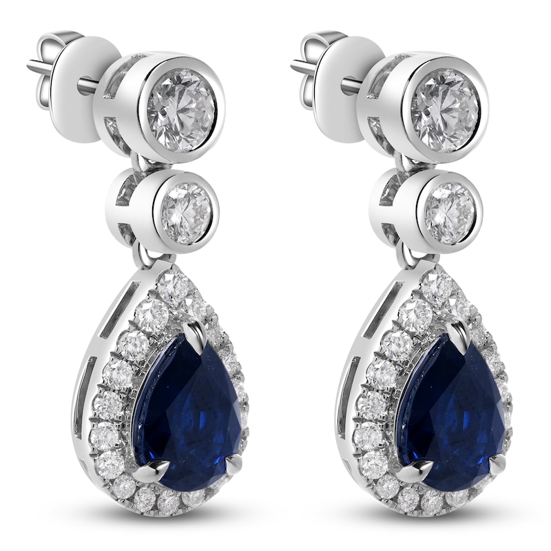 Main Image 4 of Pear-Shaped Natural Blue Sapphire & Diamond Dangle Earrings 7/8 ct tw 14K White Gold