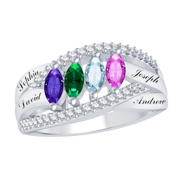 Birthstone Family & Mother's Ring (2-4 Stones and 4 Lines)