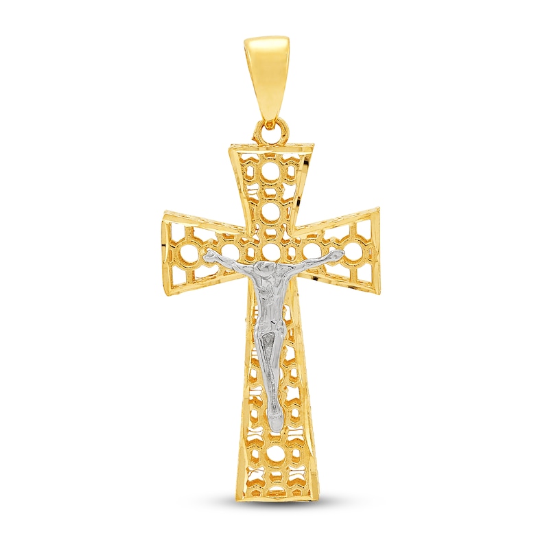 Crucifix Pendant Charm 10K Two-Tone Gold