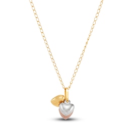 Children's Puffy Heart Pendant Necklace 14K Tri-Tone Gold 13&quot;