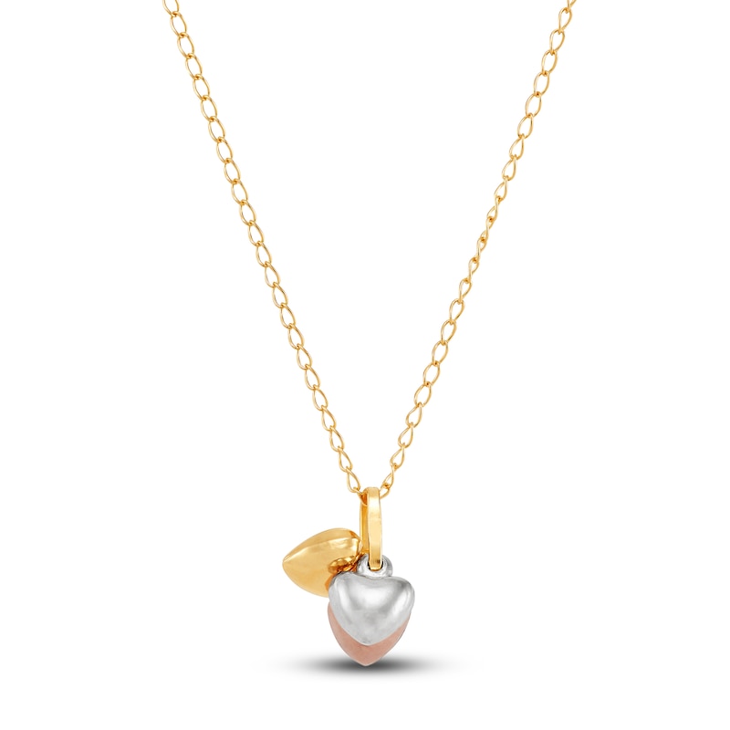 Children's Puffy Heart Pendant Necklace 14K Tri-Tone Gold 13"