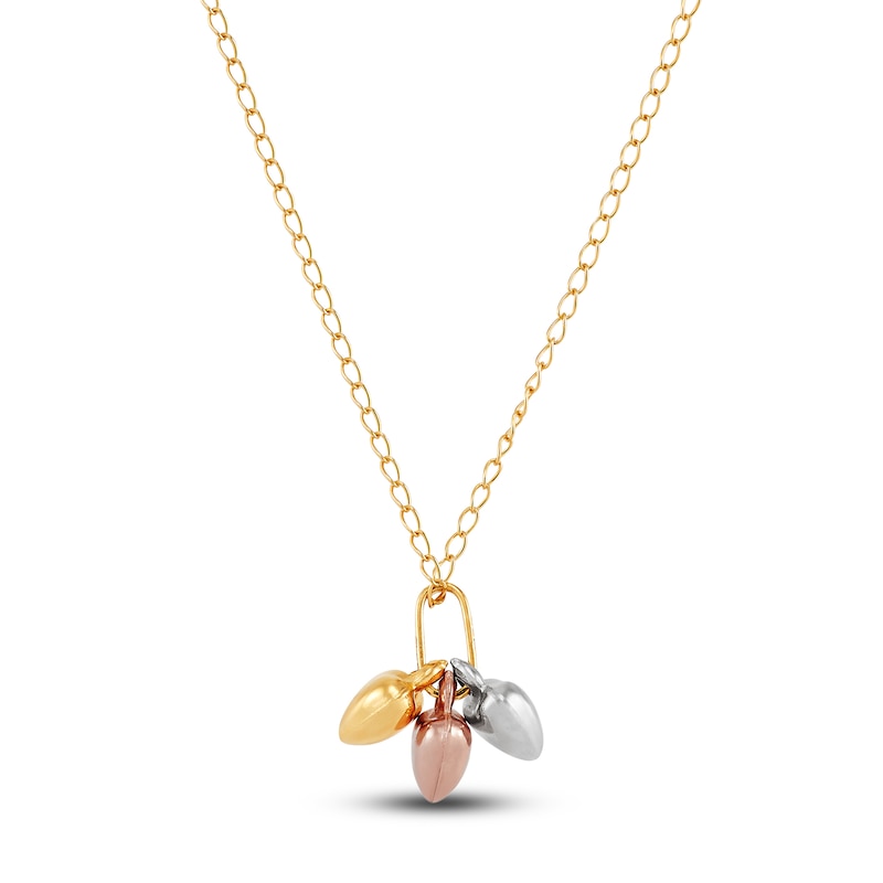 Main Image 2 of Children's Puffy Heart Pendant Necklace 14K Tri-Tone Gold 13&quot;