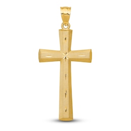 Satin Diamond-Cut Cross Charm 14K Yellow Gold