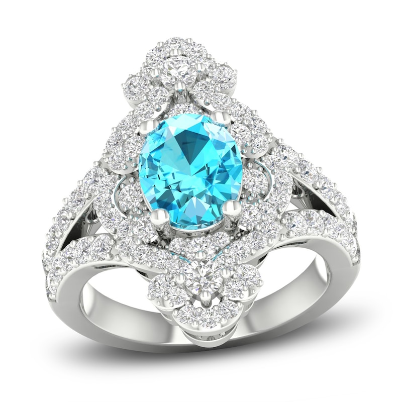 Natural Blue Topaz & White Lab-Created Sapphire Ring Sterling Silver