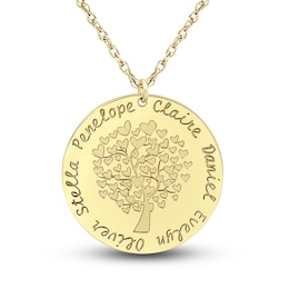 Engravable Family Tree Pendant Necklace 14K Yellow Gold 25mm 18&quot; Adj.