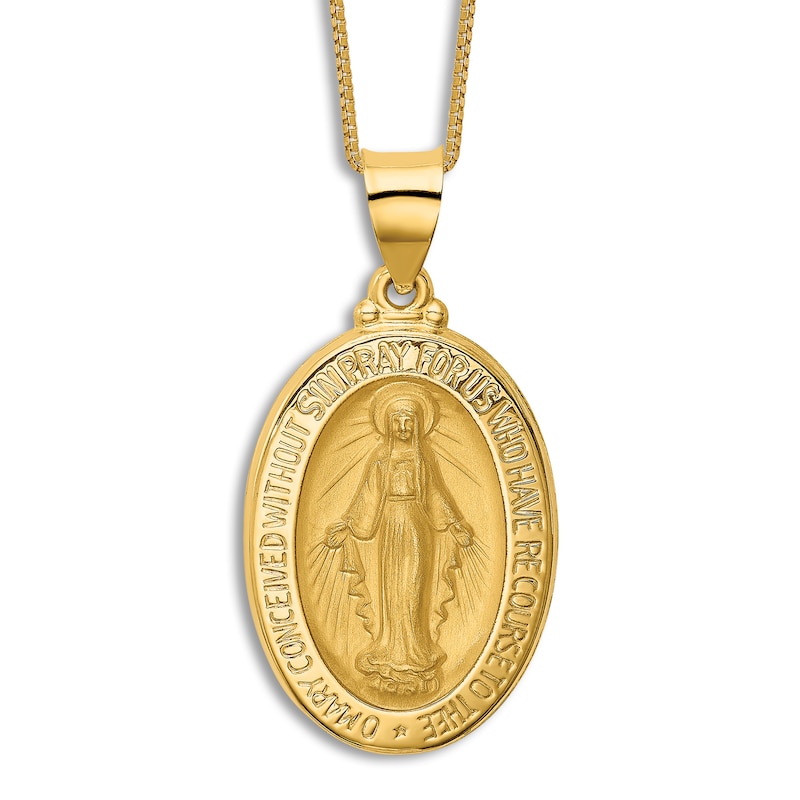 Blessed Virgin Medal Pendant Necklace 14K Yellow Gold