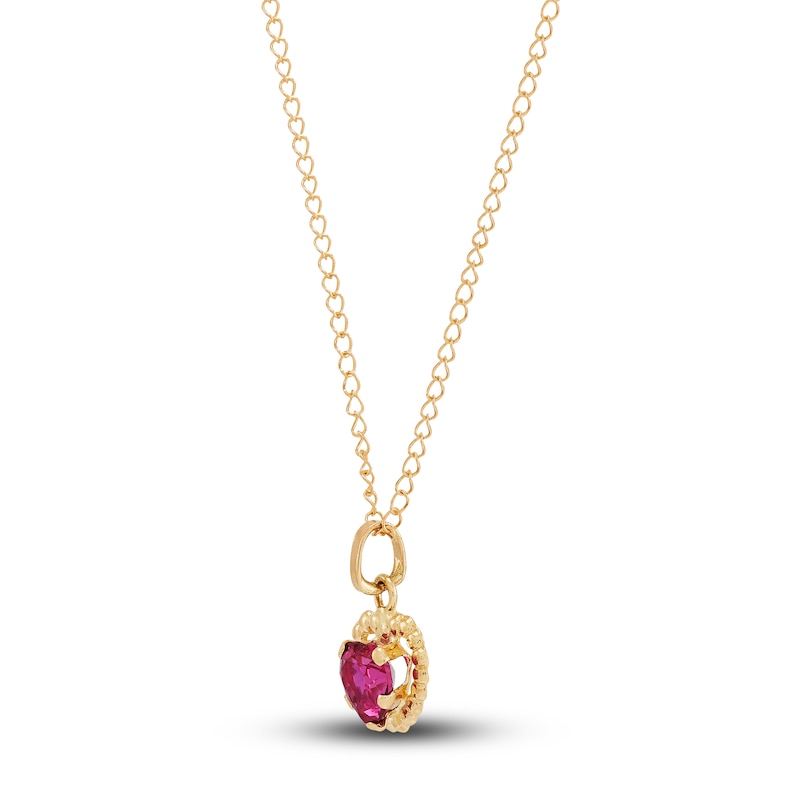 Main Image 2 of Children's Lab-Created Ruby Heart Pendant Necklace 14K Yellow Gold 13&quot;