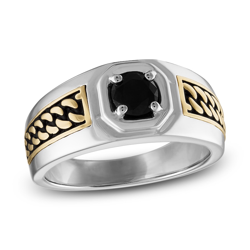 Main Image 1 of 1933 by Esquire Men's Natural Black Spinel Ring Sterling Silver/14K Yellow Gold