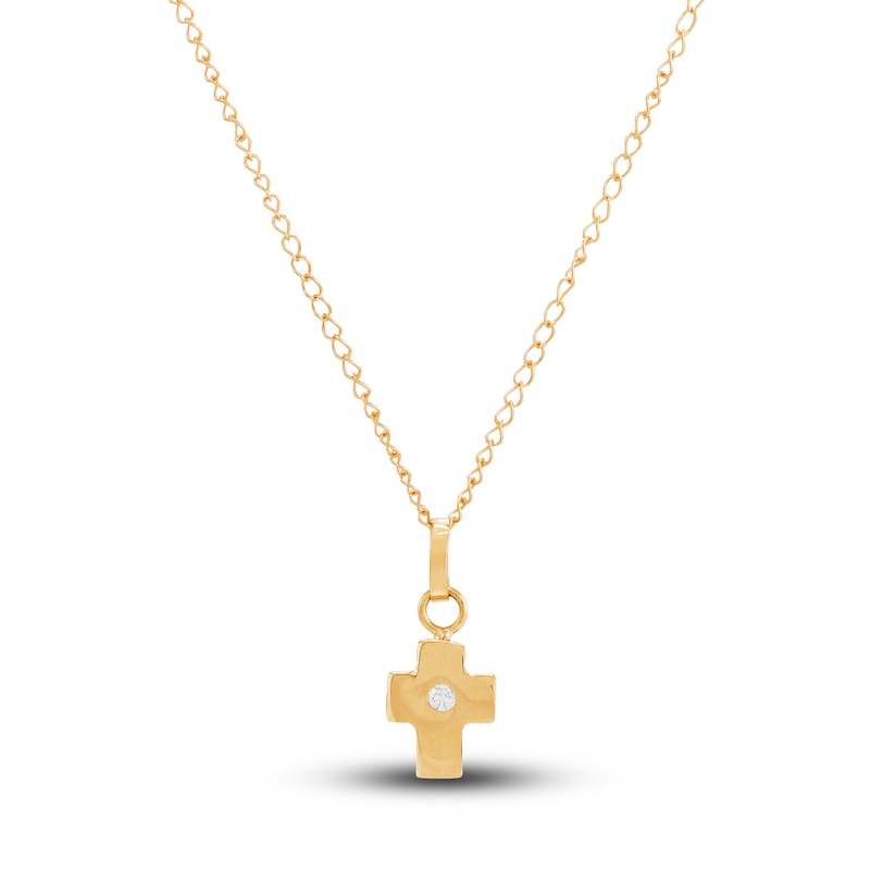 Children's Cross Pendant Necklace Diamond Accents 14K Yellow Gold 13"