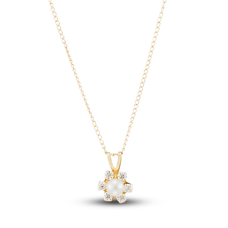 14k Yellow Gold Fresh Water Pearl & Diamond Flower Necklace by